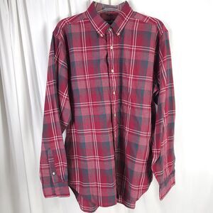 Christian Dior Monsieur Mens Large Red Plaid Long Sleeve Button Down Shirt